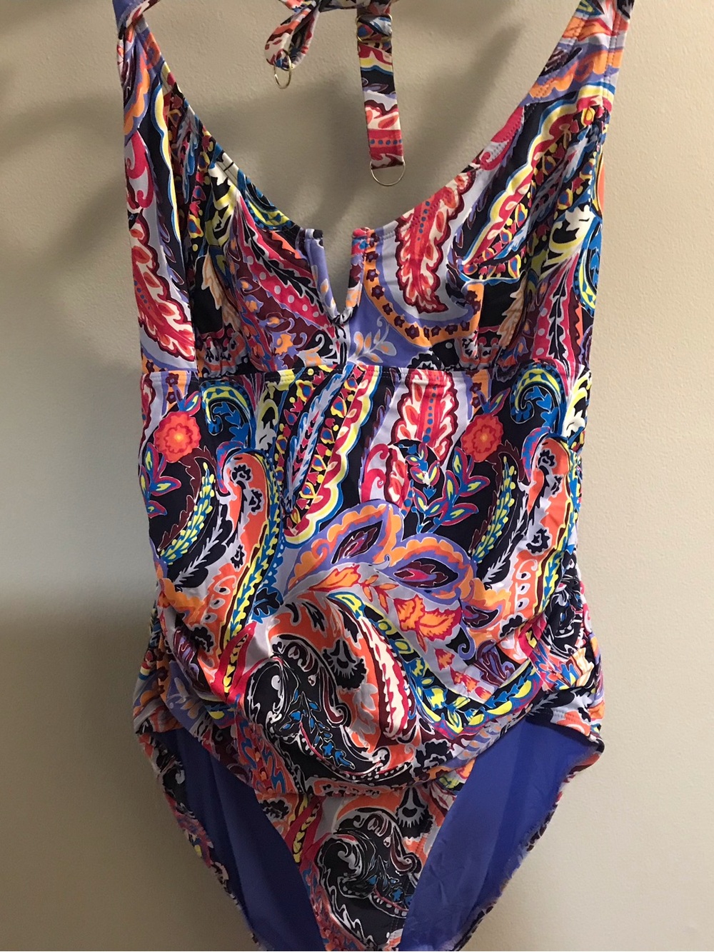 Anne Cole Multicolor Paisley Halter One-Piece Swimsuit with Purple and Orange
